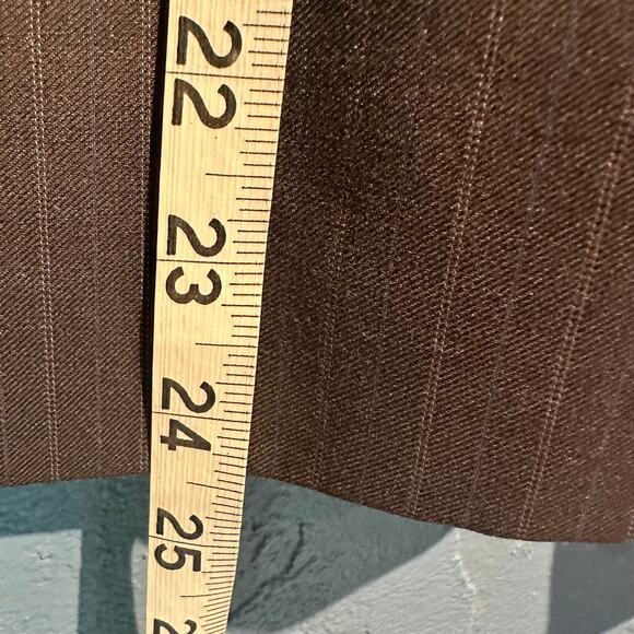 Ann Taylor Factory Store Size 2 Pinstriped Blazer Chocolaty Gray Tan Wool Blend - Picture 4 of 8